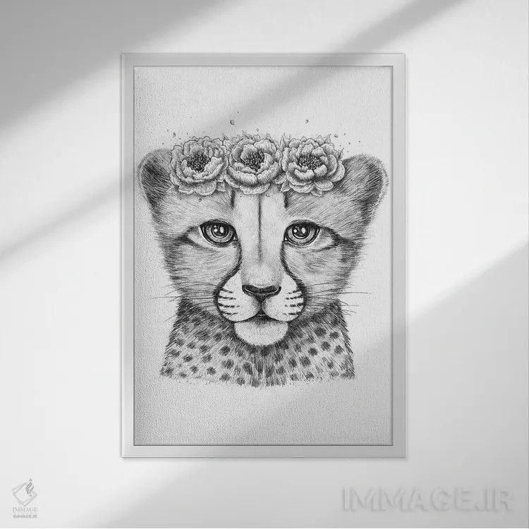 تابلو دکوراتیو توله یوزپلنگ اثر والریا کورنکوا - نمای قابدار سفید