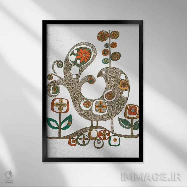 تابلو دکوراتیو پرنده فولکلور اثر والنتینا هارپر - نمای قابدار مشکی