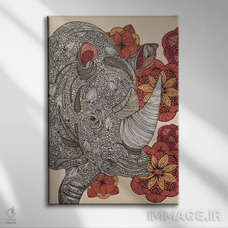 تابلو دکوراتیو کرگدن اثر والنتینا هارپر - نمای روبهرو روی دیوار