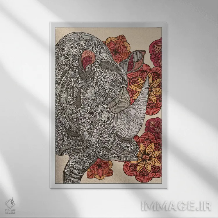 تابلو دکوراتیو کرگدن اثر والنتینا هارپر - نمای قابدار سفید
