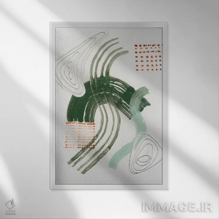 تابلو مینیمال ریتم یشم ۱ اثر وانا لم - نمای قابدار سفید