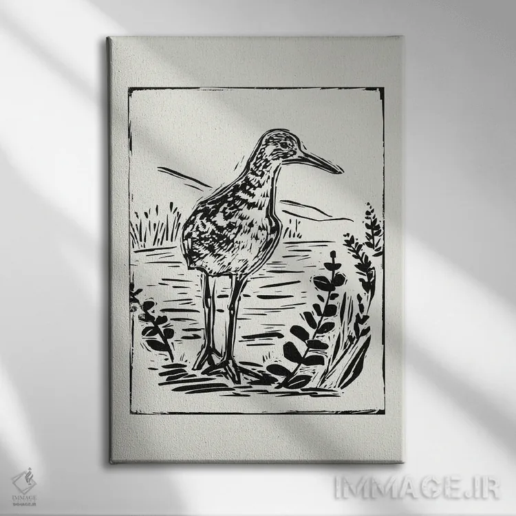 تابلو مینیمال پرنده دریایی به سبک لینوکات II اثر ویکتوریا بارنز - نمای روبهرو روی دیوار