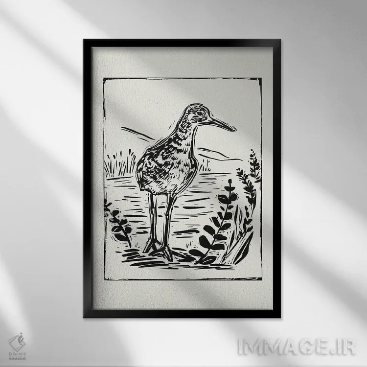 تابلو مینیمال پرنده دریایی به سبک لینوکات II اثر ویکتوریا بارنز - نمای قابدار مشکی