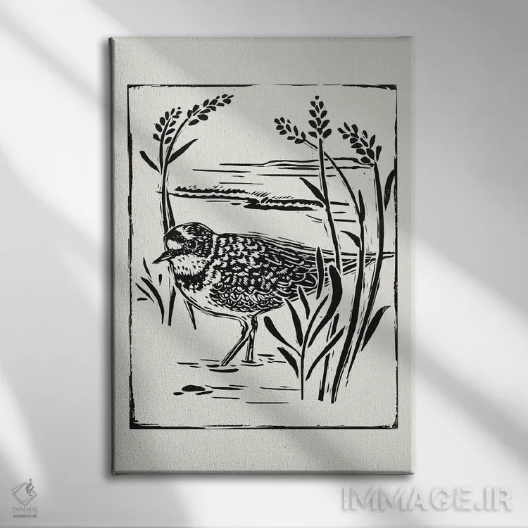 تابلو مینیمال پرنده دریایی به سبک لینوکات IV اثر ویکتوریا بارنز - نمای روبهرو روی دیوار