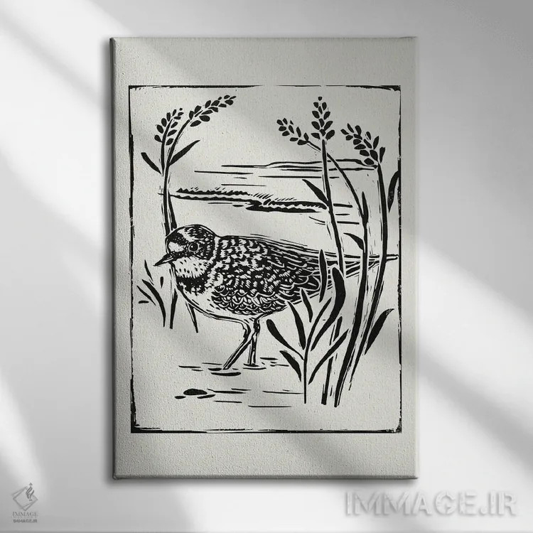 تابلو مینیمال پرنده دریایی به سبک لینوکات IV اثر ویکتوریا بارنز - نمای روبهرو روی دیوار