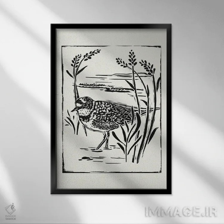 تابلو مینیمال پرنده دریایی به سبک لینوکات IV اثر ویکتوریا بارنز - نمای قابدار مشکی