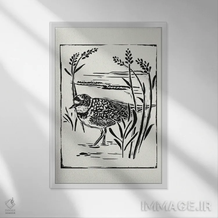 تابلو مینیمال پرنده دریایی به سبک لینوکات IV اثر ویکتوریا بارنز - نمای قابدار سفید