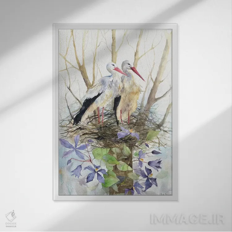 تابلو دکوراتیو لانه بنفش اثر ویولتا بویادزشیوا - نمای قابدار سفید