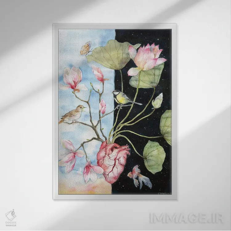 تابلو دکوراتیو یین و یانگ اثر ویولتا بویادزشیوا - نمای قابدار سفید