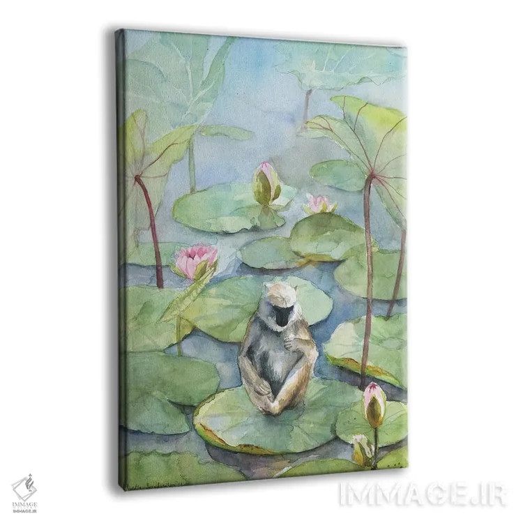 تابلو دکوراتیو Dreamy Watercolor Fantasy Landscape,میمون در برکه نیل… اثر ویولتا بویادزشیوا - نمای پرسپکتیو محصول