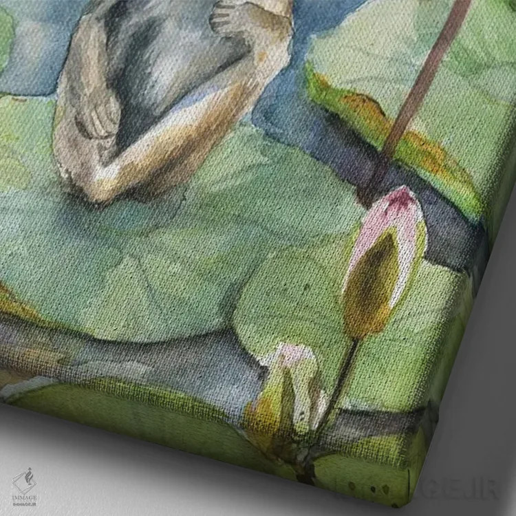 تابلو دکوراتیو Dreamy Watercolor Fantasy Landscape,میمون در برکه نیل… اثر ویولتا بویادزشیوا - نمای نزدیک بافت بوم