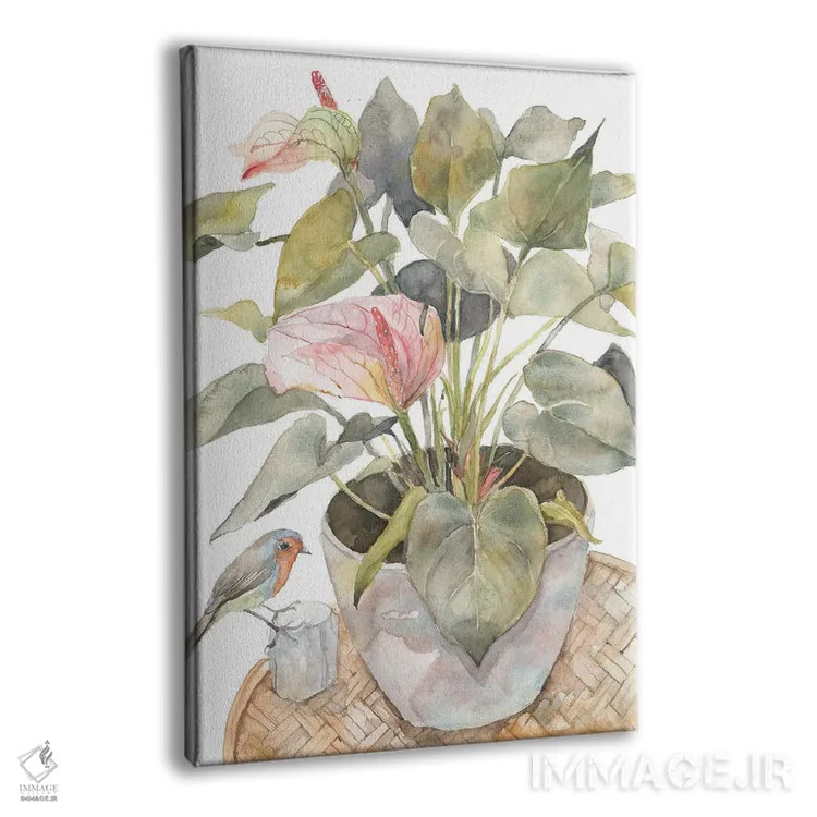 تابلو مدرن Flamingo Lily Plant In A Pot,آنتوریوم و پرنده، گیاه فلامی… اثر ویولتا بویادزشیوا - نمای پرسپکتیو محصول
