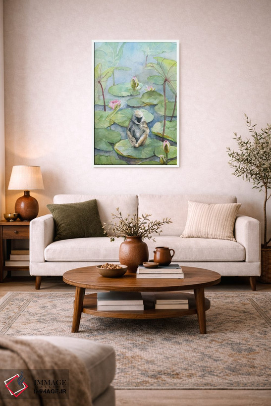 تابلو دکوراتیو Dreamy Watercolor Fantasy Landscape,میمون در برکه نیل… اثر ویولتا بویادزشیوا - D1W
