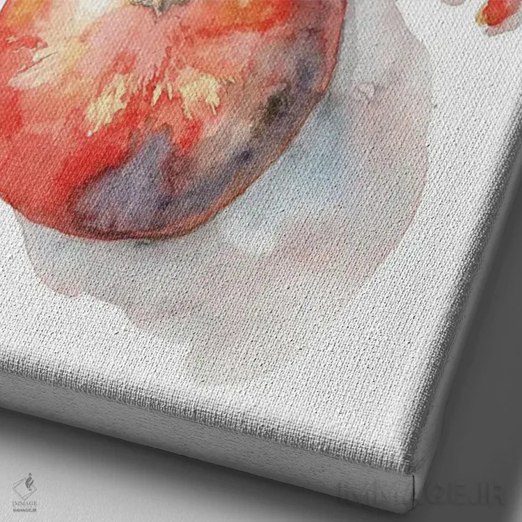 تابلو دکوراتیو Red Autumn Fruit, Cosy Watercolor,انار، میوه پاییزی ق… اثر ویولتا بویادزشیوا - نمای نزدیک بافت بوم
