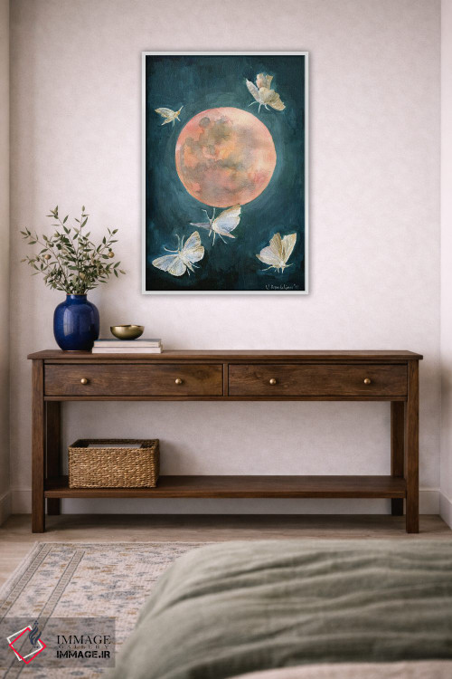 تابلو دکوراتیو Moths And Butterflies, Beautiful Night,طرح ماه سرخ، ش… اثر ویولتا بویادزشیوا - D2W