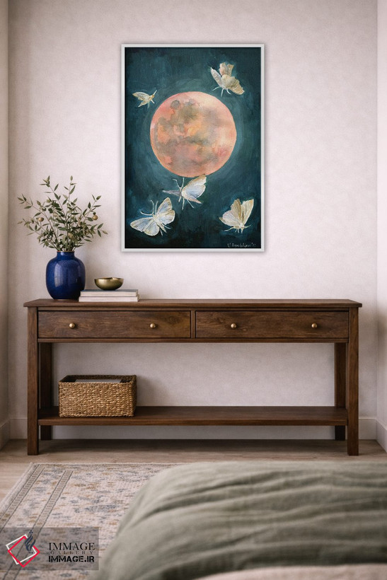 تابلو دکوراتیو Moths And Butterflies, Beautiful Night,طرح ماه سرخ، ش… اثر ویولتا بویادزشیوا - D2W