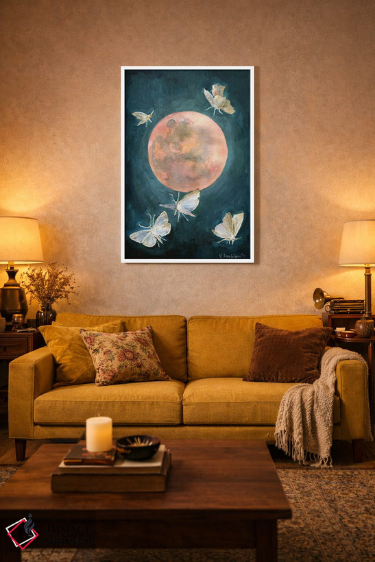تابلو دکوراتیو Moths And Butterflies, Beautiful Night,طرح ماه سرخ، ش… اثر ویولتا بویادزشیوا - D3W
