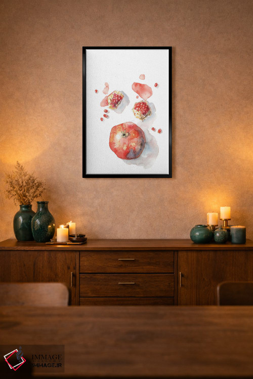 تابلو دکوراتیو Red Autumn Fruit, Cosy Watercolor,انار، میوه پاییزی ق… اثر ویولتا بویادزشیوا - D2B