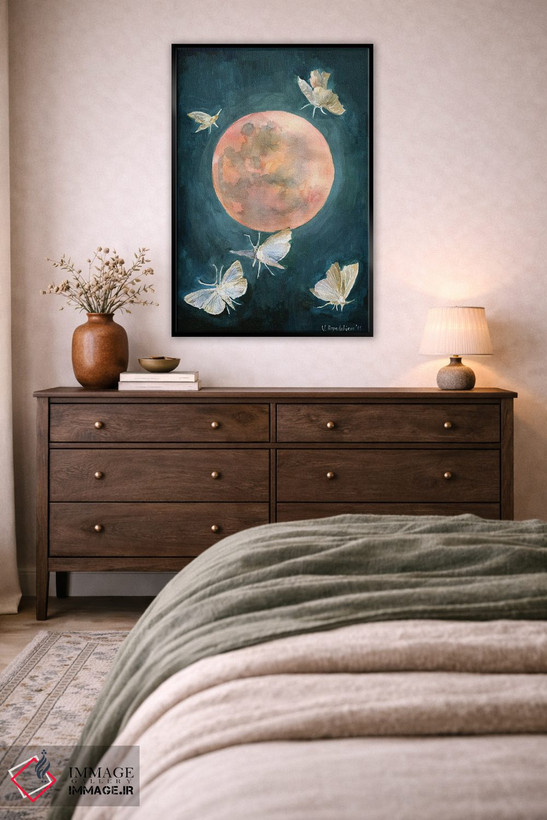 تابلو دکوراتیو Moths And Butterflies, Beautiful Night,طرح ماه سرخ، ش… اثر ویولتا بویادزشیوا - D4B