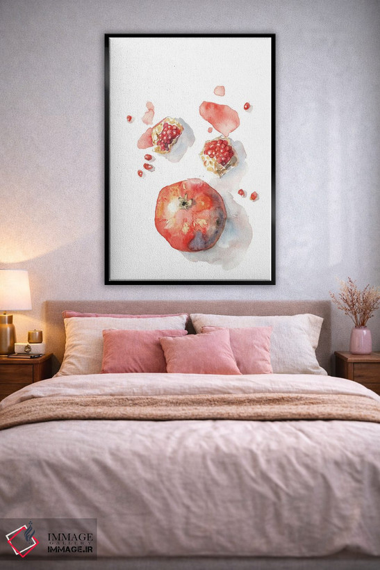 تابلو دکوراتیو Red Autumn Fruit, Cosy Watercolor,انار، میوه پاییزی ق… اثر ویولتا بویادزشیوا - D3B