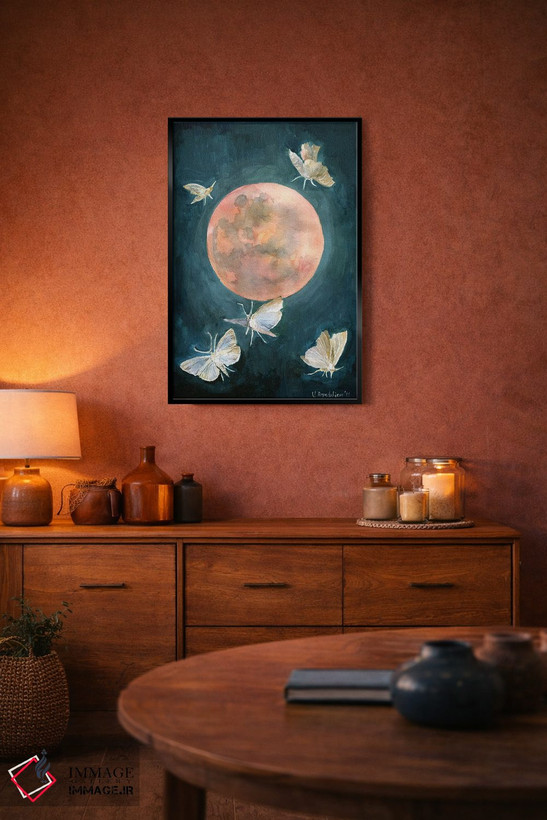 تابلو دکوراتیو Moths And Butterflies, Beautiful Night,طرح ماه سرخ، ش… اثر ویولتا بویادزشیوا - D5B