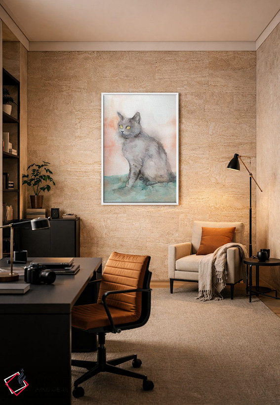 تابلو دکوراتیو ,گربه آبی بریتیش شورت هیر روی فرش سبز اثر ویولتا بویادزشیوا - D5W