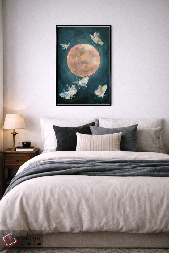 تابلو دکوراتیو Moths And Butterflies, Beautiful Night,طرح ماه سرخ، ش… اثر ویولتا بویادزشیوا - D6B