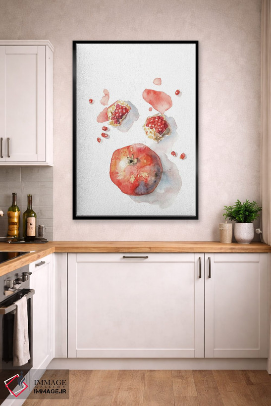 تابلو دکوراتیو Red Autumn Fruit, Cosy Watercolor,انار، میوه پاییزی ق… اثر ویولتا بویادزشیوا - D4B