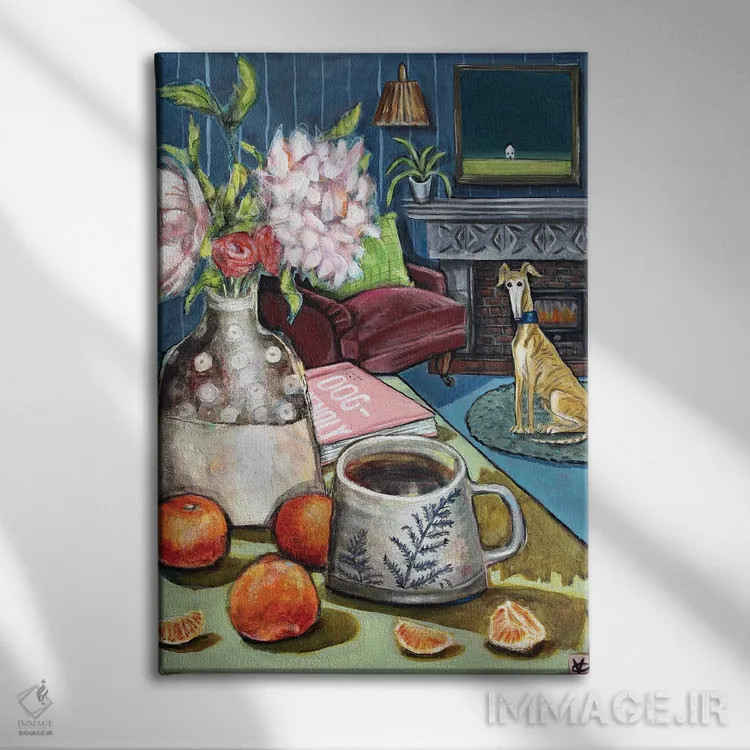 تابلو دکوراتیو قهوه و نارنگی با کلارنس اثر ویکتوریا کولمن - نمای روبهرو روی دیوار
