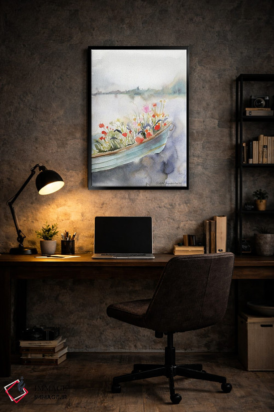 تابلو دکوراتیو قایق پر از گل بر روی رودخانه اثر ویولتا بویادزشیوا - D6B