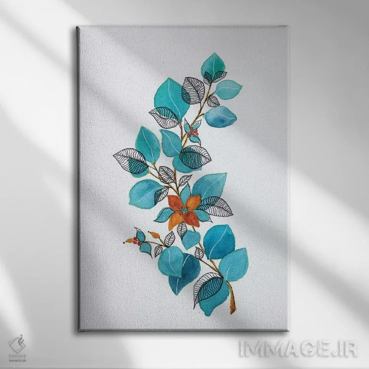 تابلو دکوراتیو برگ ها با آبرنگ و مرکب ۴ اثر ویویانا گونزالس - نمای روبهرو روی دیوار