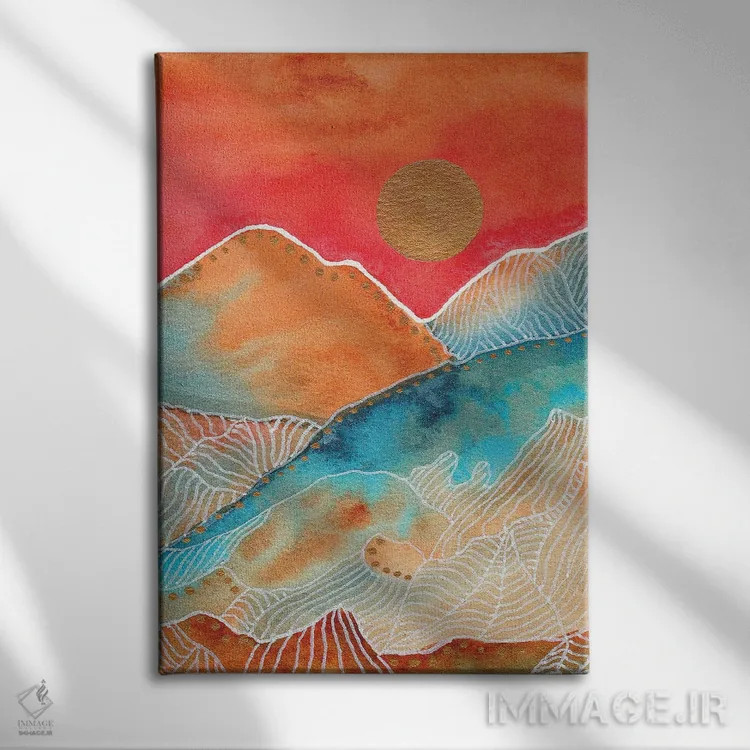 تابلو دکوراتیو منظره آبرنگ و طراحی خطی ۱ اثر ویویانا گونزالس - نمای روبهرو روی دیوار