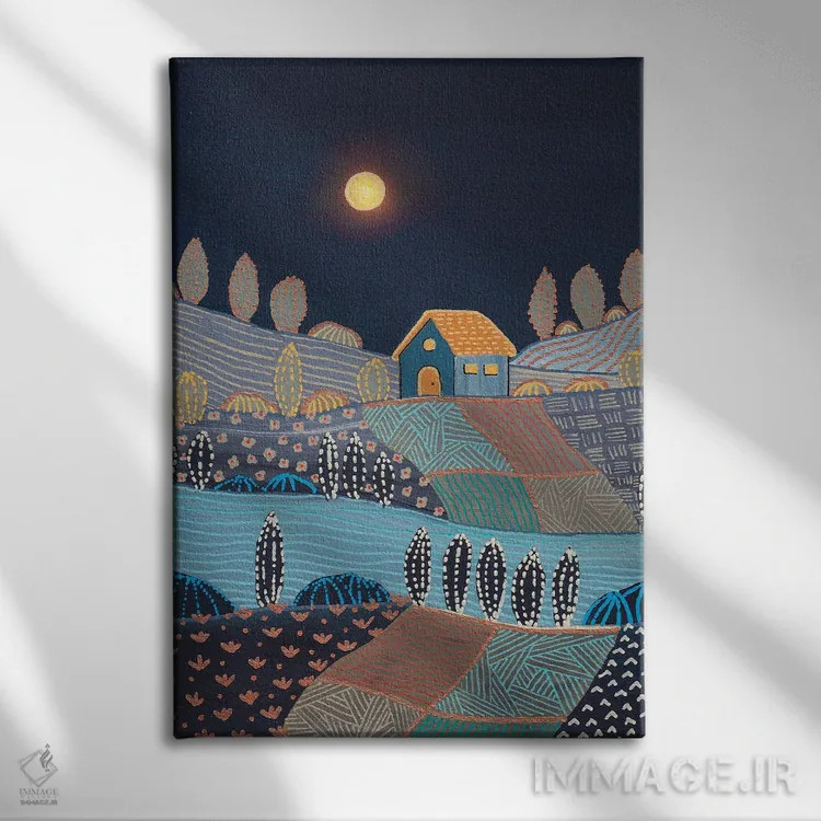 تابلو انتزاعی منظره نیمه شب اثر ویویانا گونزالس - نمای روبهرو روی دیوار