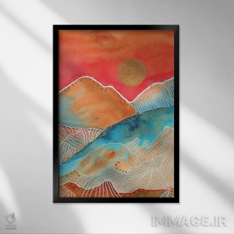 تابلو دکوراتیو منظره آبرنگ و طراحی خطی ۱ اثر ویویانا گونزالس - نمای قابدار مشکی