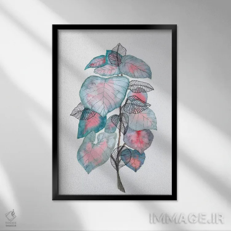 تابلو دکوراتیو برگ ها با آبرنگ و مرکب ۵ اثر ویویانا گونزالس - نمای قابدار مشکی