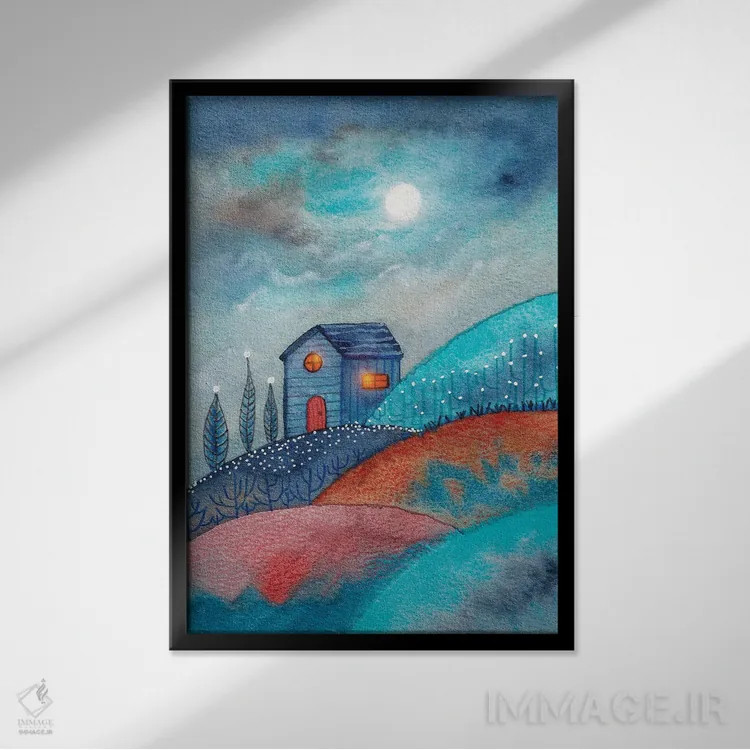 تابلو دکوراتیو ماه کامل در کوه ها اثر ویویانا گونزالس - نمای قابدار مشکی