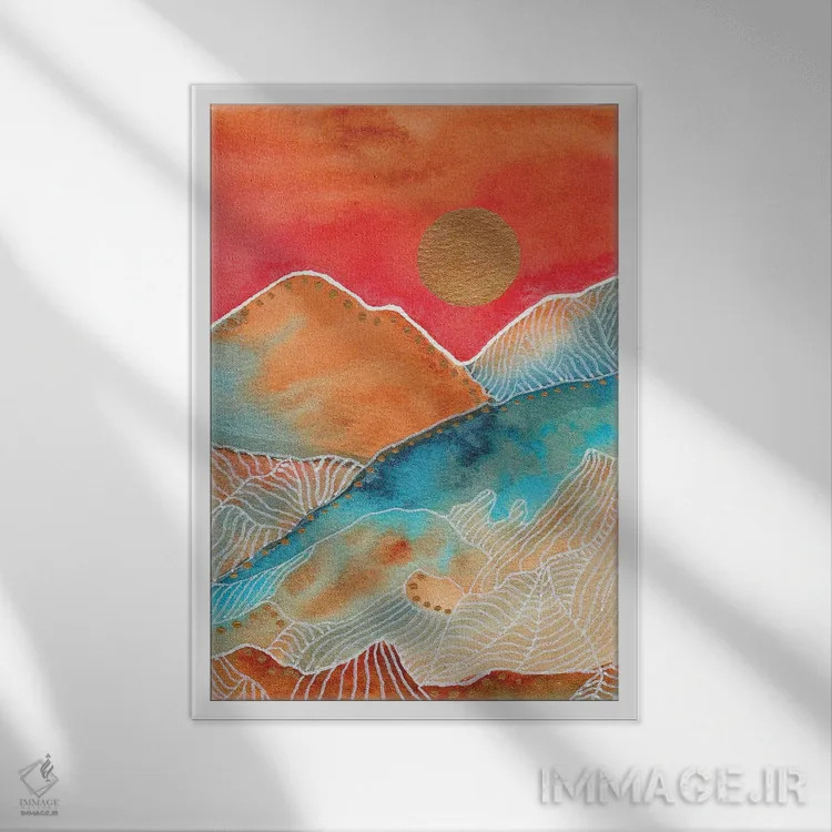 تابلو دکوراتیو منظره آبرنگ و طراحی خطی ۱ اثر ویویانا گونزالس - نمای قابدار سفید