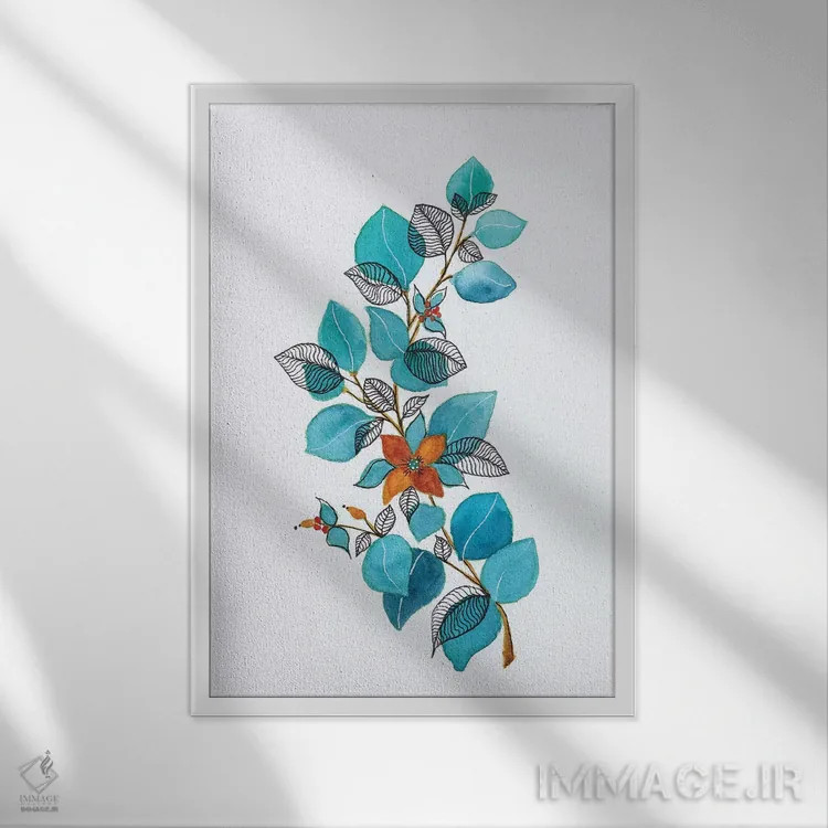 تابلو دکوراتیو برگ ها با آبرنگ و مرکب ۴ اثر ویویانا گونزالس - نمای قابدار سفید
