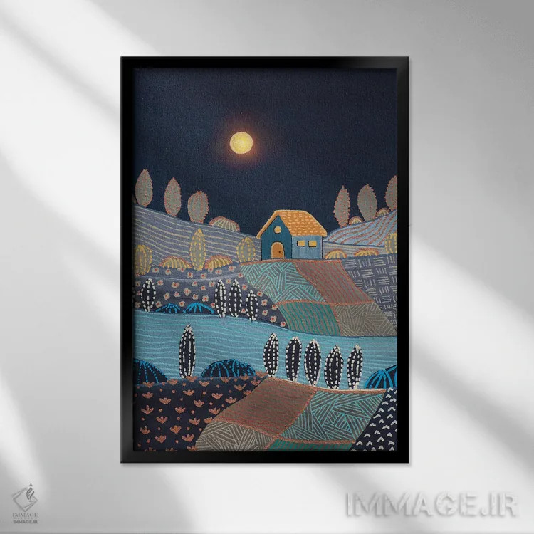 تابلو انتزاعی منظره نیمه شب اثر ویویانا گونزالس - نمای قابدار مشکی