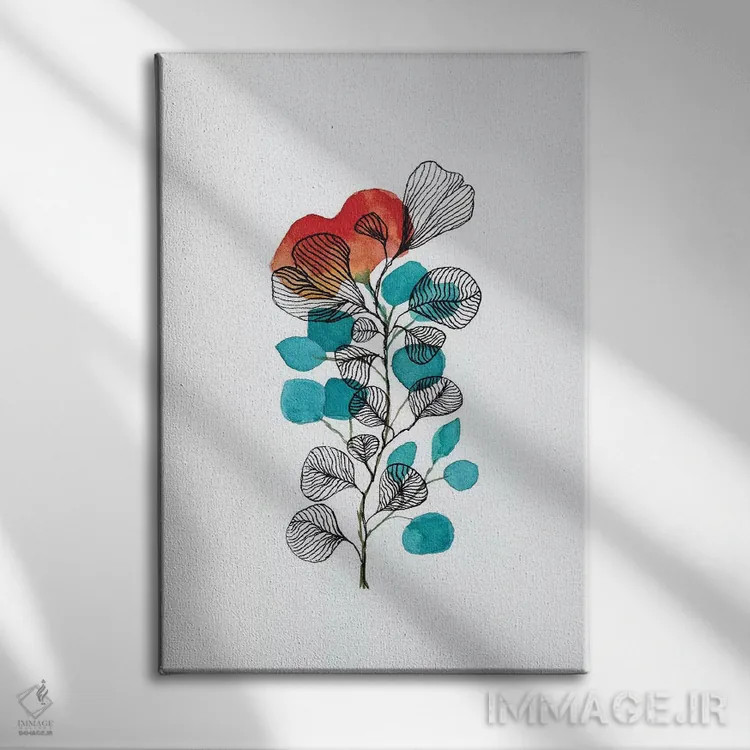 تابلو دکوراتیو برگ ها با آبرنگ و مرکب ۲ اثر ویویانا گونزالس - نمای روبهرو روی دیوار