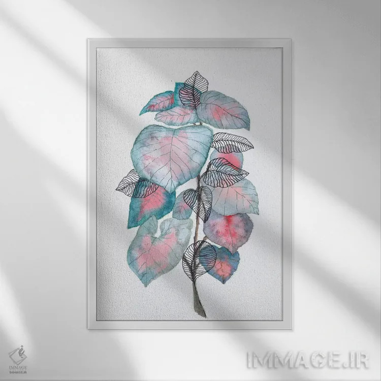 تابلو دکوراتیو برگ ها با آبرنگ و مرکب ۵ اثر ویویانا گونزالس - نمای قابدار سفید