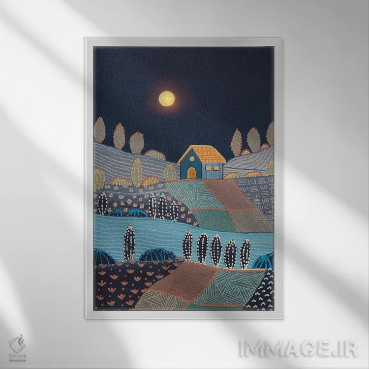 تابلو انتزاعی منظره نیمه شب اثر ویویانا گونزالس - نمای قابدار سفید