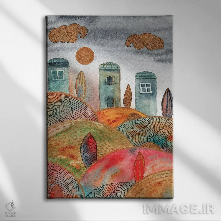 تابلو دکوراتیو منظره آبرنگ و طراحی خطی ۲ اثر ویویانا گونزالس - نمای روبهرو روی دیوار