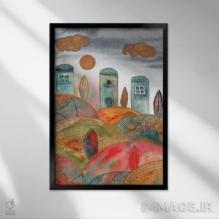 تابلو دکوراتیو منظره آبرنگ و طراحی خطی ۲ اثر ویویانا گونزالس - نمای قابدار مشکی