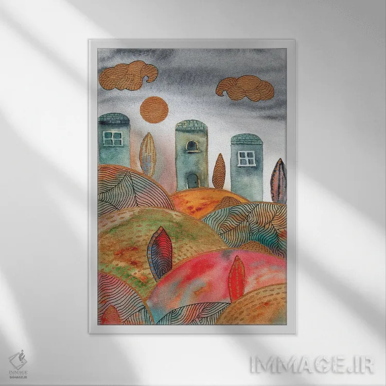 تابلو دکوراتیو منظره آبرنگ و طراحی خطی ۲ اثر ویویانا گونزالس - نمای قابدار سفید