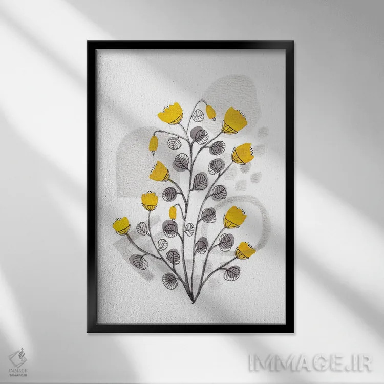 تابلو مینیمال گیاهان آبرنگی ارگانیک ۱ اثر ویویانا گونزالس - نمای قابدار مشکی