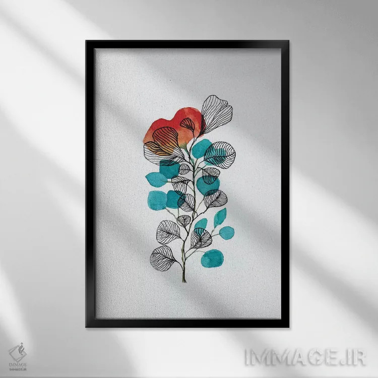 تابلو دکوراتیو برگ ها با آبرنگ و مرکب ۲ اثر ویویانا گونزالس - نمای قابدار مشکی