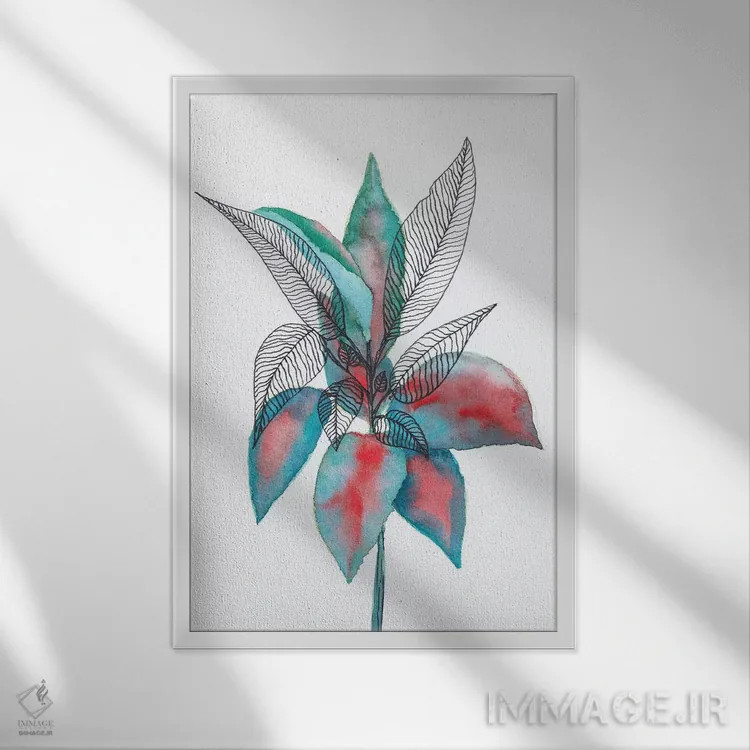 تابلو دکوراتیو برگ ها با آبرنگ و مرکب ۶ اثر ویویانا گونزالس - نمای قابدار سفید