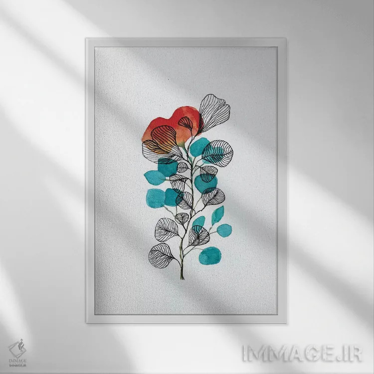 تابلو دکوراتیو برگ ها با آبرنگ و مرکب ۲ اثر ویویانا گونزالس - نمای قابدار سفید
