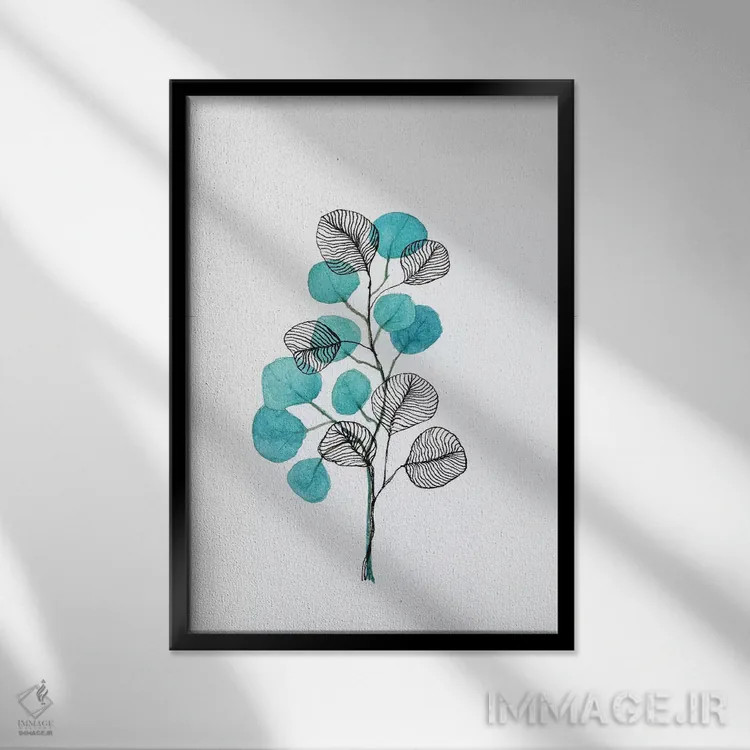تابلو دکوراتیو برگ ها با آبرنگ و مرکب اثر ویویانا گونزالس - نمای قابدار مشکی